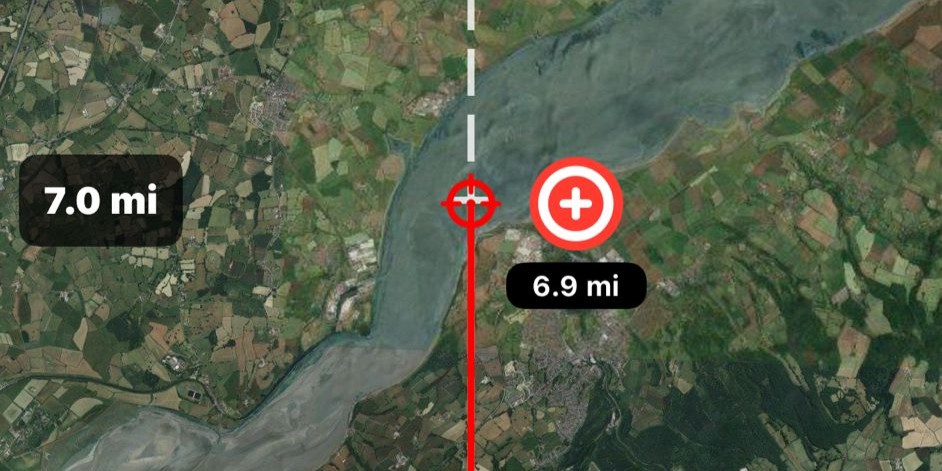 Destination lock feature showing pinned target with real-time distance and bearing measurements